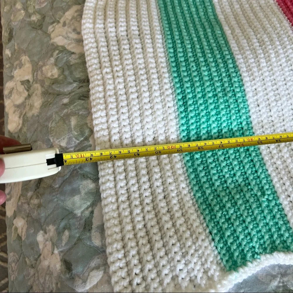 Afghan Blanket Throw Crochet Handmade Pastel Pink White Green Baby Blanket